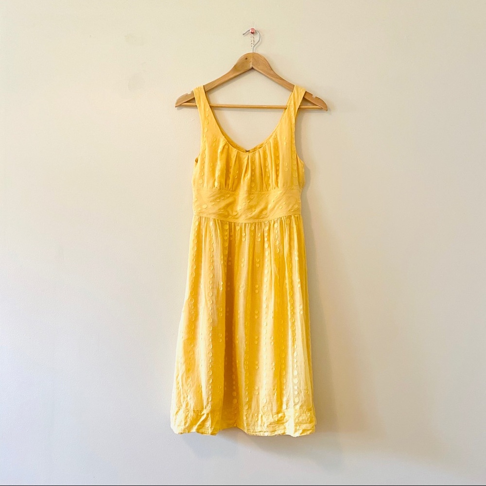 Vince Yellow Polka Dot Midi Dress Silk Blend Sleeveless size 8